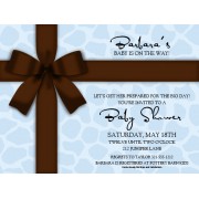 Party Invitations, Blue Gift With Brown Bow, Paper So Pretty